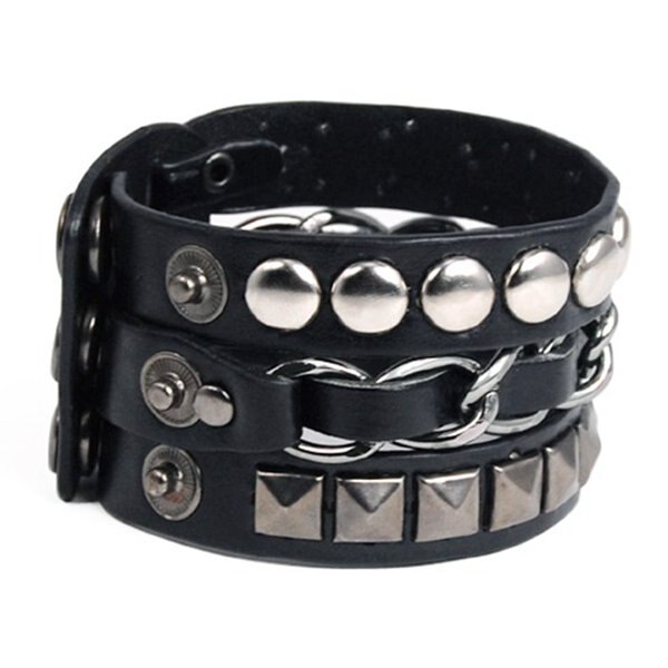 Punk rock klinknagel meerdere lagen cirkels piramide stud ketting leren armband