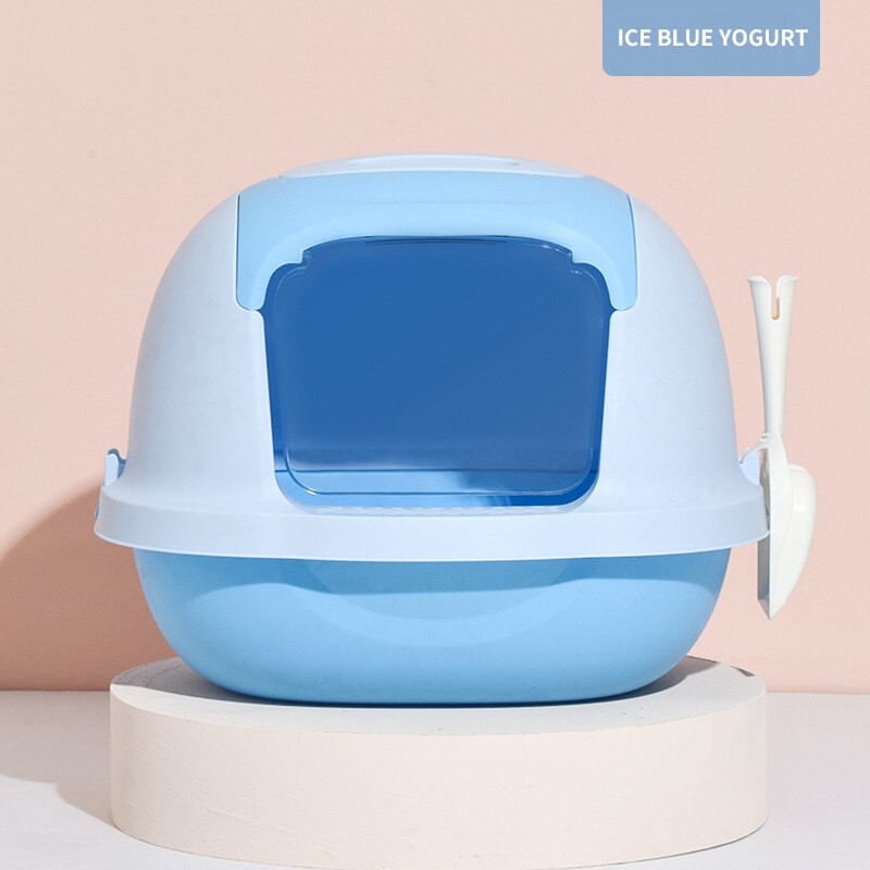 Desodorante grande para gato, caixa de banheira de gato semi-fechada, anti-spatter, shib, gato, sujeira de gato caixa de suprimentos para gato: blue