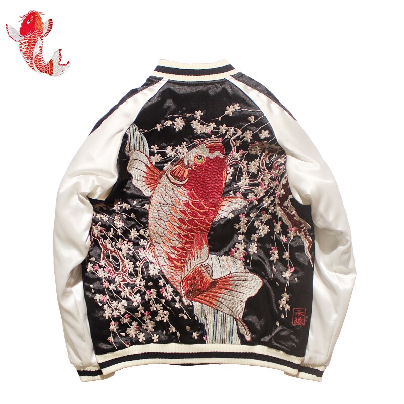 Veste de baseball de luxe pour les femmes et les hommes printemps automne vent chinois Sakura Koi brodé vestes Harajuku