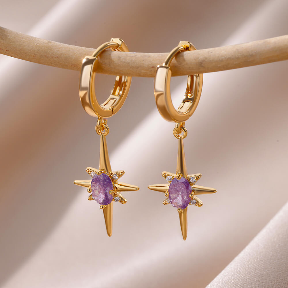 Pendientes de estrella de ocho puntas para mujer, pendientes de acero inoxidable de verano, tendencia nueva en joyería para pareja femenina, aretes de mujer 2024: Bronze