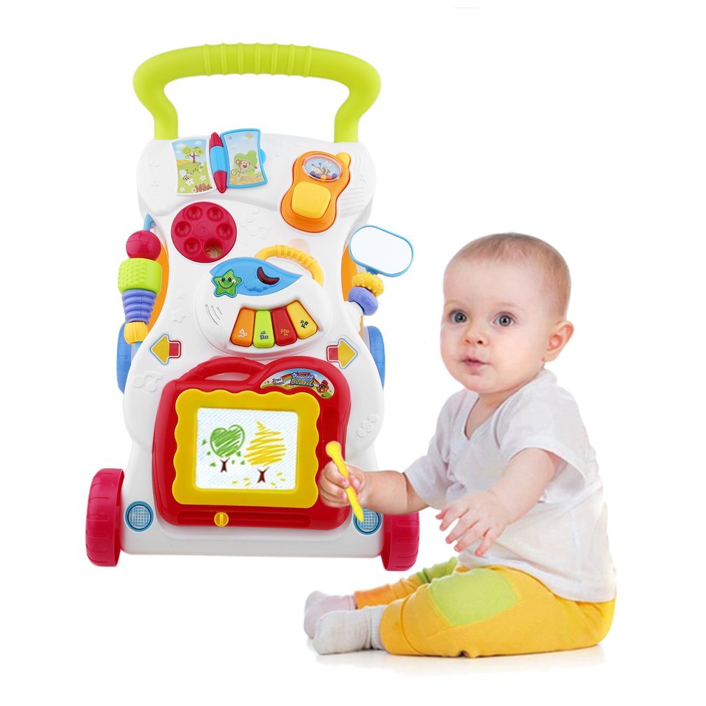 Gåstol multifunktionel småbørnsvogn sidde-til-stående rollator til børns tidlige læring med justerbar skrue!