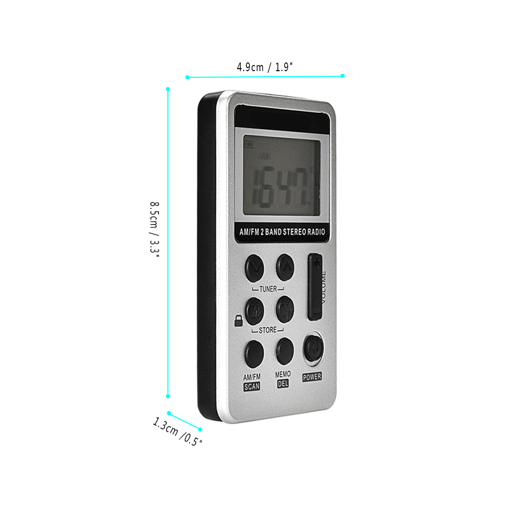 Draagbare mini digitale stereo radio met oordopjes, am fm lcd-scherm, voor hardlopen, excursies, vrije tijd in het park