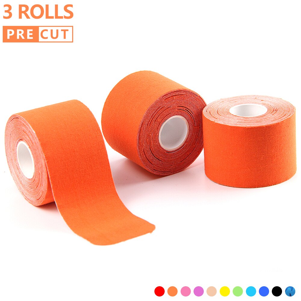 3 Rolls Precut Kinesiology Tape Elastic Adhesive Muscle Bandage Cotton Waterproof Sports Physio Cure Injury Support Tape 5cm*5m: Orange