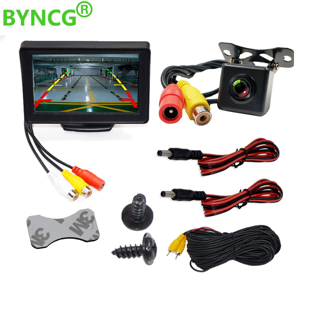 BYNCG 4,3 &quot;Auto Rückspiegel Monitor Auto Parkplatz System + LED Nachtsicht Sicherung umkehren Kamera CCD Auto Hinten Aussicht Kamera: Nein-LED