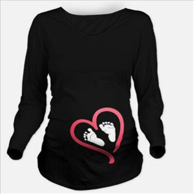 Mammakläder gravid långärmad t-shirt ledig mammakläder kläder för gravida gravidklänning: Långärmad svart / Xl
