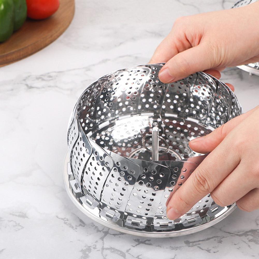 Foldable Stainless Steel Steamer Vegetable Kitchen Steamer Utensils Mesh Fruit Cookware Cooking Rack Kitchen Basket Tools