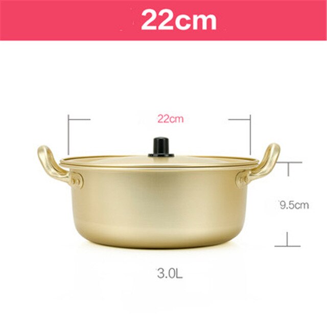 Ramen-olla de cocina de aluminio, tetera dorada con recubrimiento oxidado para Fideos, hacer sopa, huevo, utensilios de cocina de estilo coreano: 22cm