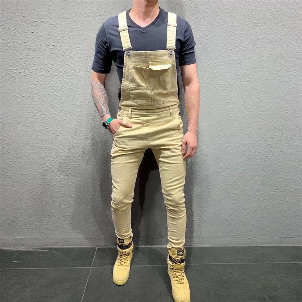 Peto vaquero para hombre, monos, pantalones vaqueros de motorista, de talla grande, informales: S / Khaki