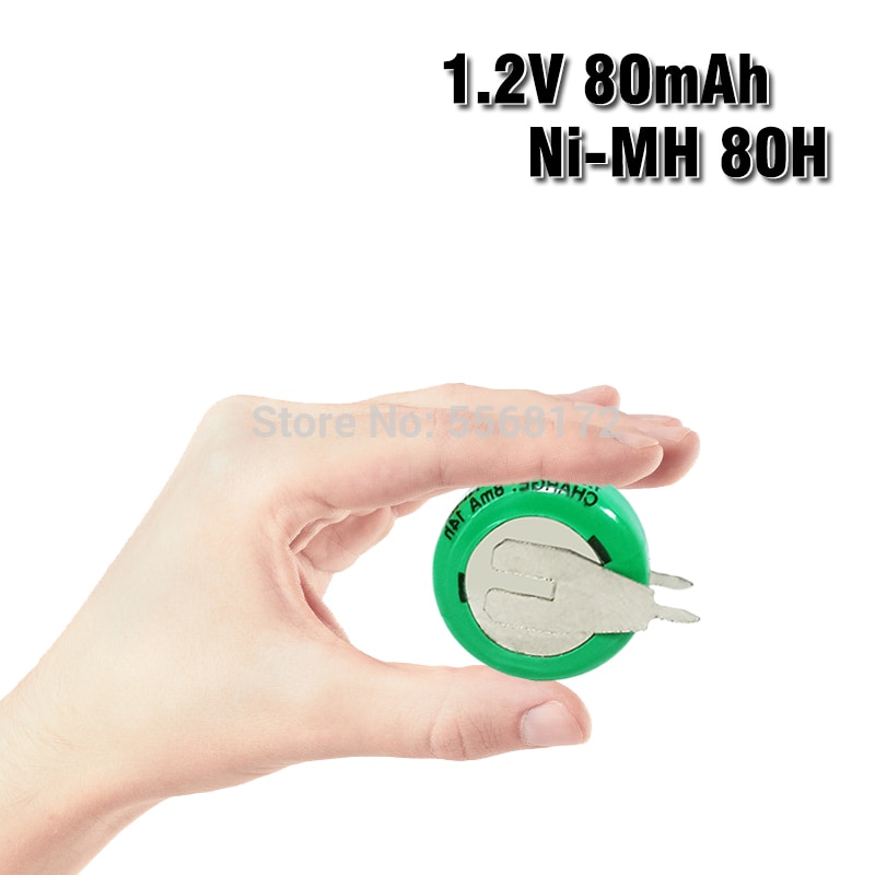 1.2V 80mAh Ni-MH Ni MH Rechargeable Batteries With Solder Pins Rechargeable Button Cell Battery For Electric Toys