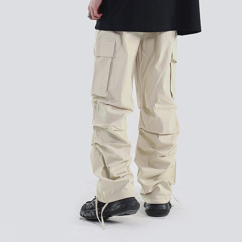 Ropa de trabajo para hombre de estilo Hip-hop plisada unclodonjm, pantalones informales Retro con múltiples bolsillos, pantalones con cintas al tobillo y cordones, CG-2002 para hombre
