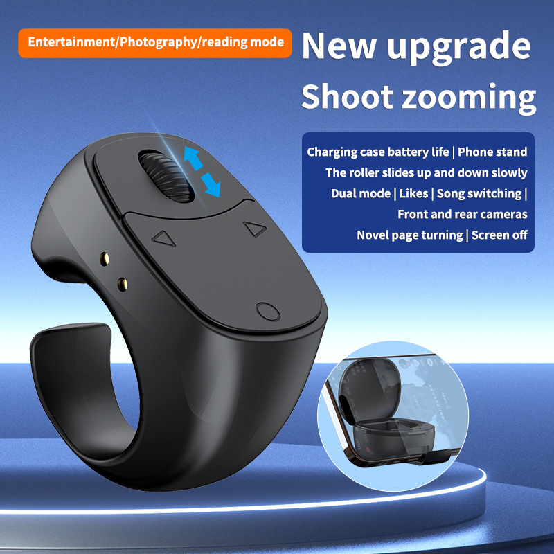 Rolle-fingerspitzenring-fernbedienung, kabellos, bluetooth, tragbar, praktisch, selfie-maus, Video, automatischer seitenumblätterer, browserring