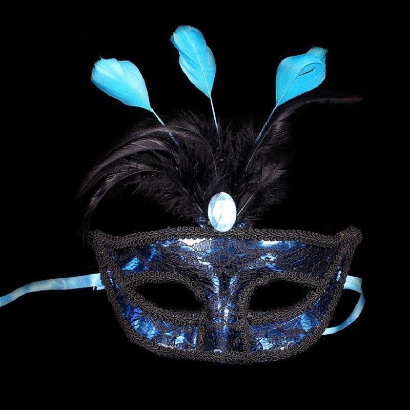 Feather Lace Partij Masker Vrouwen Venetiaanse Fiber Masker Maskerade Fancy Dress Party Prinses Veer Masker: Blauw