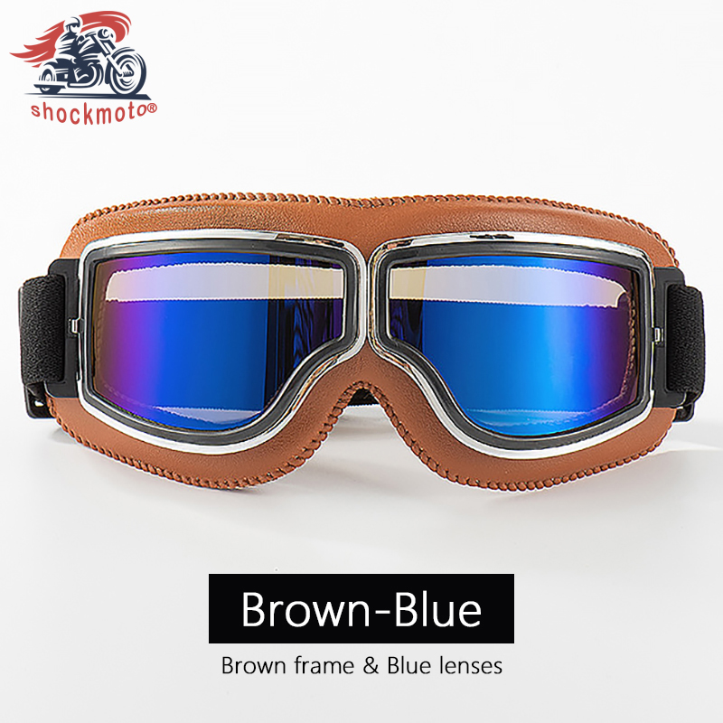 Universal Motorcycle Vintage Goggles Leather Motorbike Scooter Biker Moto Glasses Goggles for Steampunk Helmet Goggles Dustproof: Dark Grey