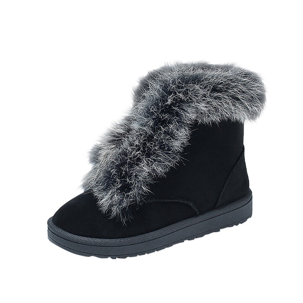 Oreilles de lapin femmes bottes de neige daim bout rond à lacets bottes chaudes avec peluche à l'intérieur tourner bord chaussures de pain d'hiver: Black / 38