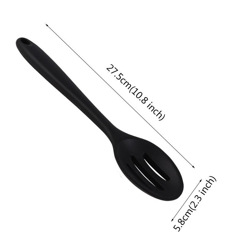 1pc silikonredskapsset non-stick värmebeständig spateltång vändare skänkar set för matlagning köksredskap köksredskap bpa gratis: Svart hålslev