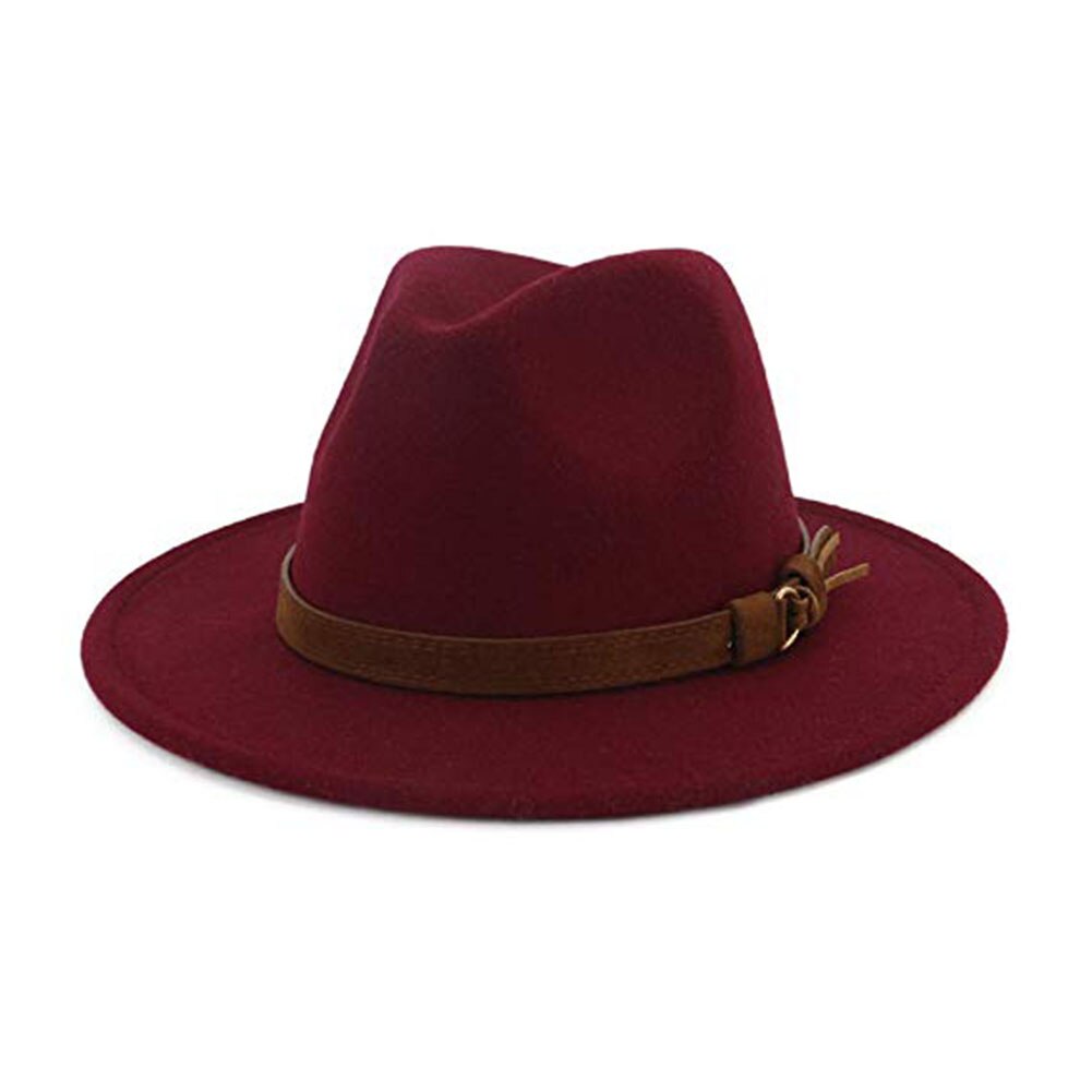 Vintage vinter kvinder filt floppy kasket imiteret læder bælte varm bowler fedora hat filt floppy kasket bælte varm bowler fedora hat