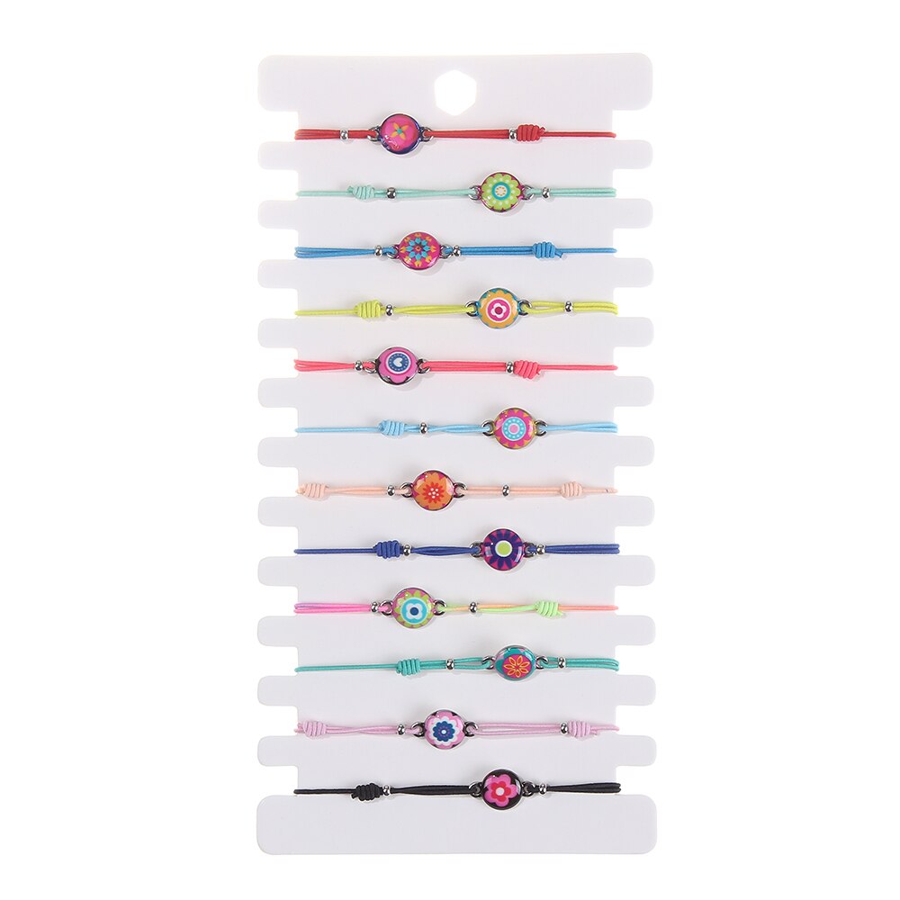 Pulsera trenzada con abalorios de arcoíris esmaltados para mujer y niño, cadena de cuerda elástica ajustable, tobillera de Yoga, de joyería, 12 unids/lote: A