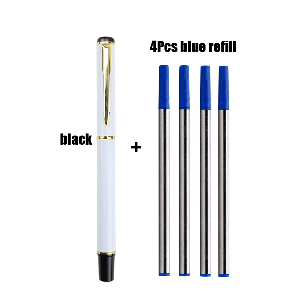 Stylo à bille de bureau en métal avec recharge, écriture fluide, encre bleue et noire, scolaire, 1 + 4 pièces par ensemble: Black