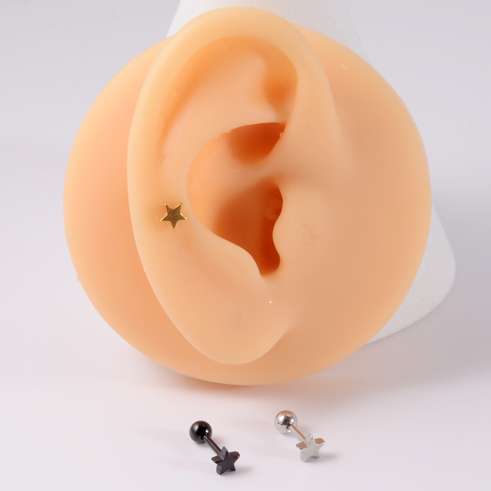 1PC 361L Surgical Steel Snake Ear Tragus Helix Cartilage Earrings Heart Moon Star Lobe Earring Helix Stud Body Piercing Jewelry: green / Rhodium Plated