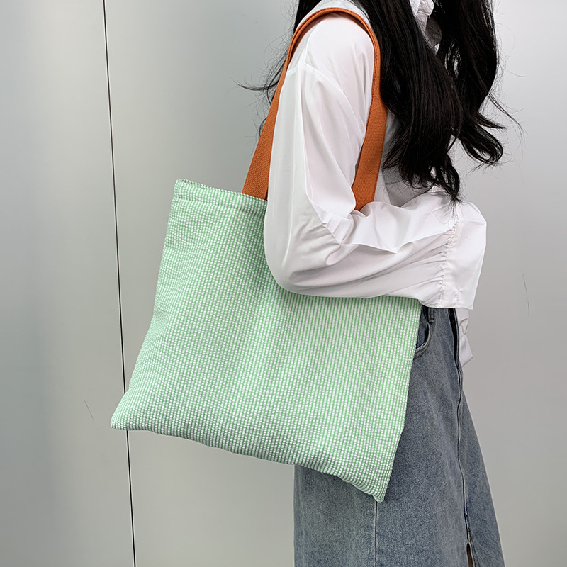 Stripe Contrast Color Women's Canvas Shoulder Bag Large Capacity CollegeBook Tote Zipper Handbags Simple Commuter Shopping Bag: black