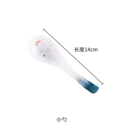 1 Pcs Sterrenhemel Gouden Keramische Plaat Huishouden Schotel Saus Rijst Kommen Soep Noedels Diner Plaat Steak Westerse Voedsel servies: 14cm Small Spoon