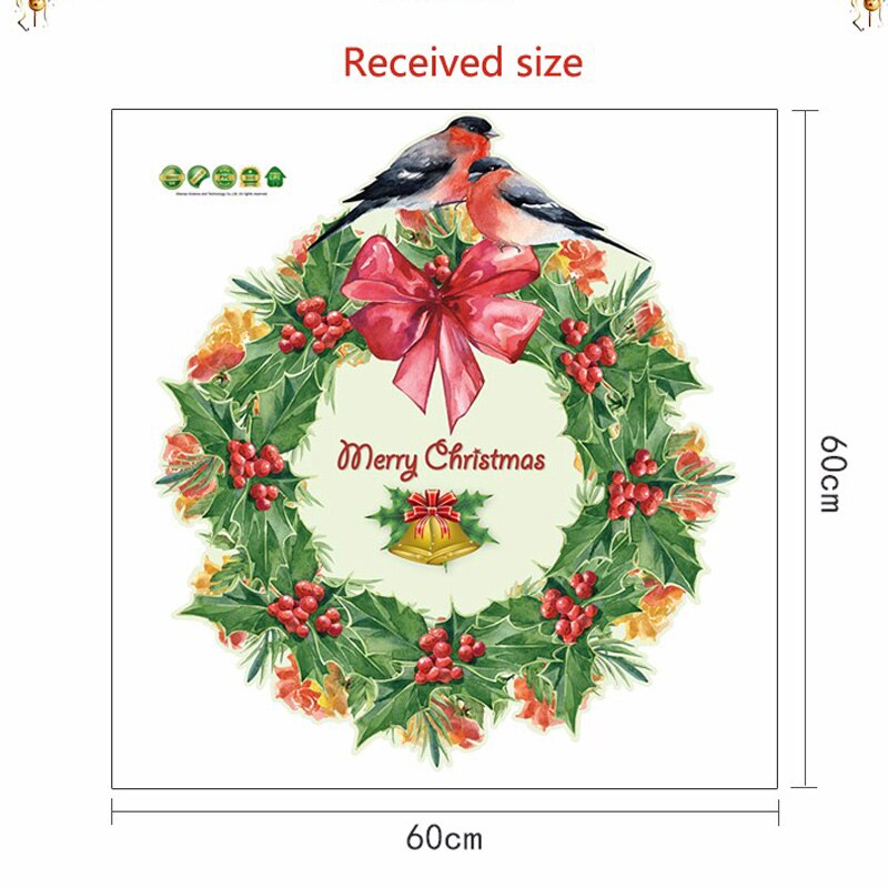 Merry Christmas wreath Wall Sticker Glass window background Home Decor Art Decals Wallpaper for home decorations door stickers