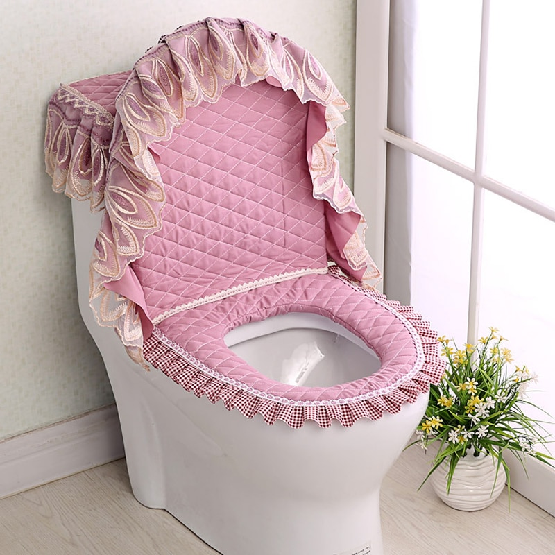 3 Teile/satz Gold Samt Spitze Wc Sitz Abdeckung einstellen Toiletten U-Förmigen Mantel Hause Badezimmer Toiletten matt Panzer Abdeckung wc Abdeckung setzt