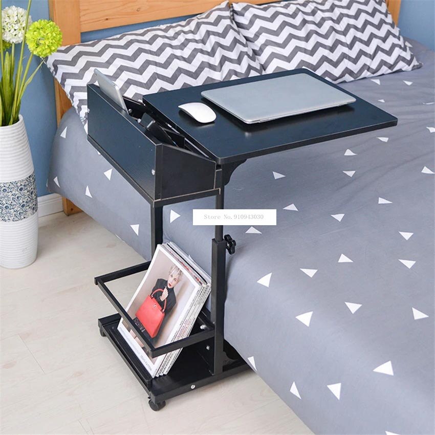 Portable Table Adjustable Lifting Standing Laptop Desk Bedroom Removable Storage Small Side Table Mini Sofa Cabinet: black willow