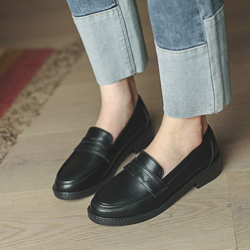 Zapatos planos negros para mujer, mocasines de piel sintética suaves y cómodos a la , calzado de trabajo, estilo,