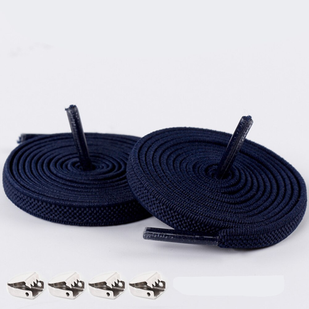 1 Paar Casual Geen Tie Schoenveters Voor Sneakers Stretch Elastische Lui Geen Stropdas Platte Veters 100 Cm Snoep Kleur sport Outdoor Strings: navy