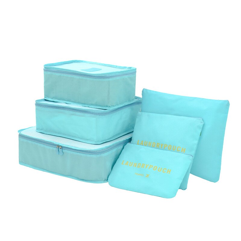 MOGULVXING 6 stks/set Reistas Voor Kleding Functionele Reizen Accessoires Bagage Organizer Hoge Capaciteit Mesh Verpakking Cubes: Blue