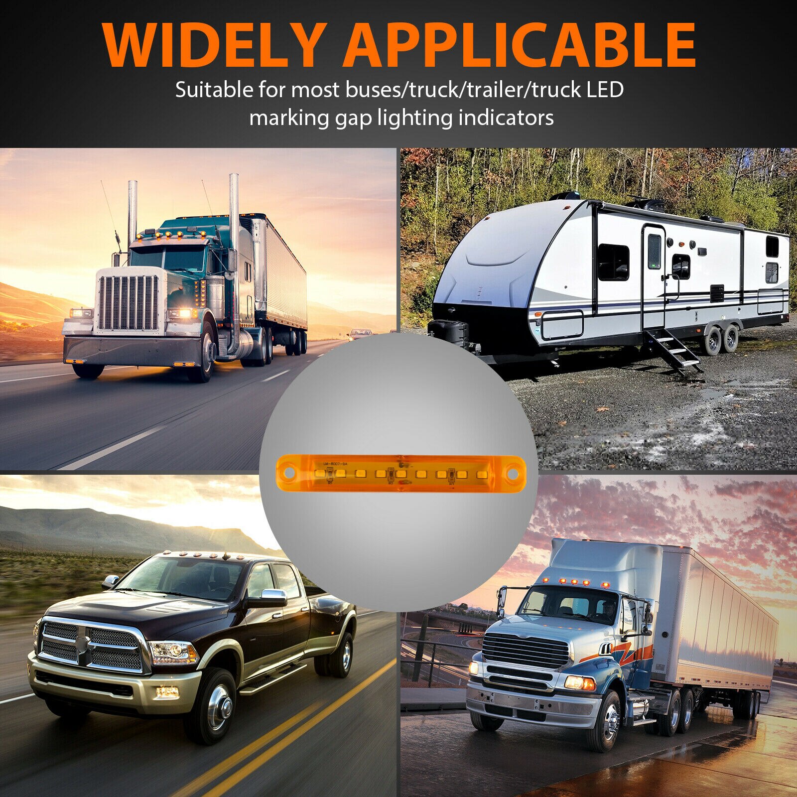 FEEDOPAL 10X 9LED Amber Side Marker Indicator Signal Tail Light Clearance Lamp Caravan Truck Trailer Lorry Van 12V
