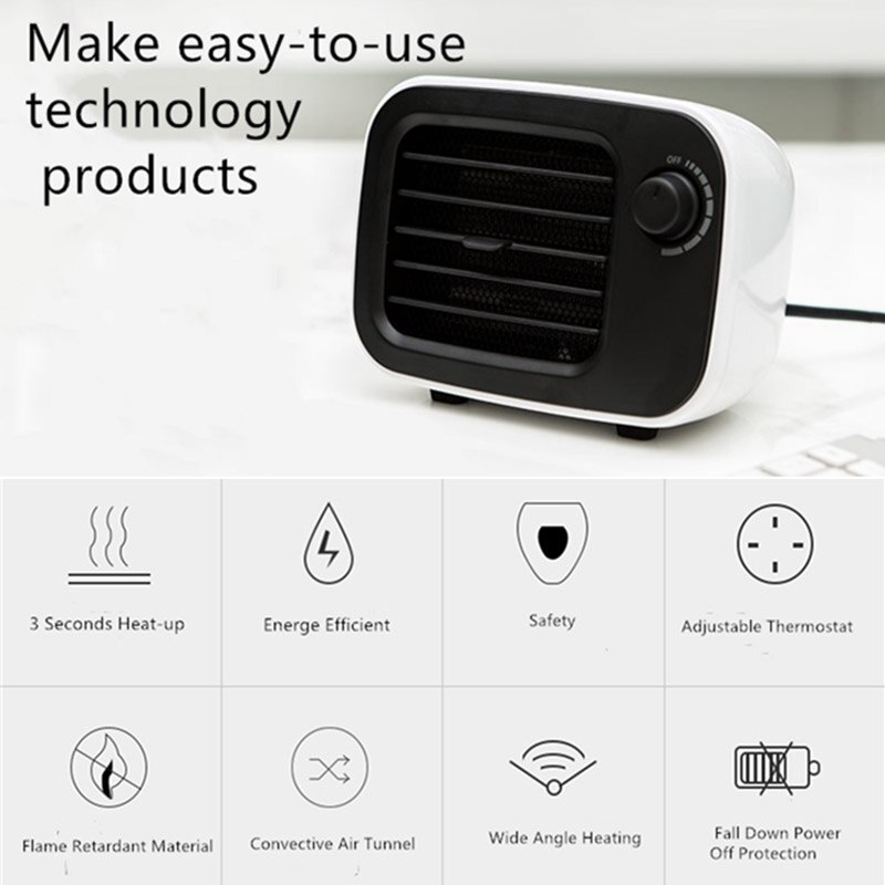 Mini Desktop Ceramic Electric Heater Portable Energy Saving Smart Constant Temperature Heater for Home Office HFing