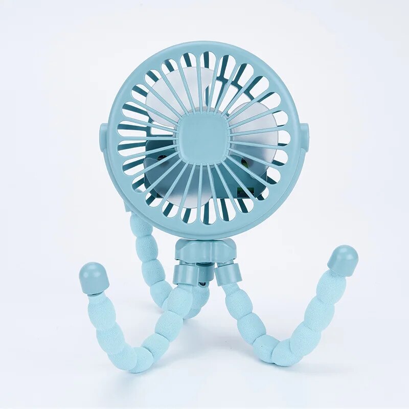 Carrinho de bebê multifuncional para estudantes portátil USB recarregável bateria de lítio polvo mini ventilador: Azul