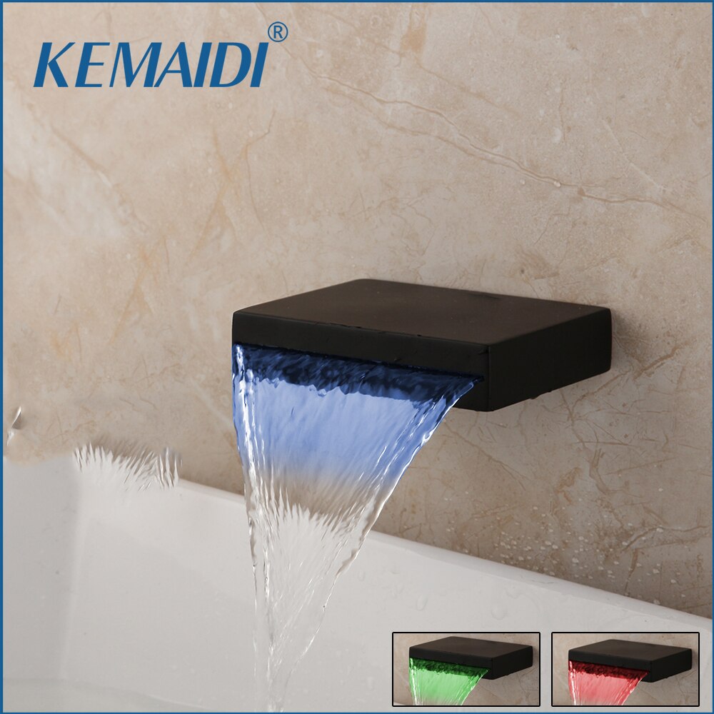 KEMAIDI Matte Black torneira bico Chrome Polish LED Cachoeira Alterar bacia banheiro água Sink Toque Mixer torneira da banheira: Preto