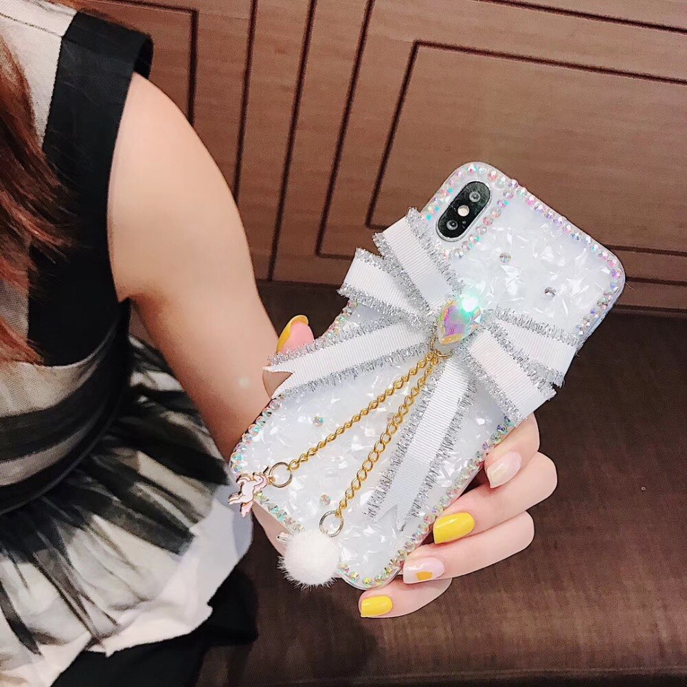 Cute Fresh Girl Rhinestone Bow Shell Phone Case Cover For iPhone 12 Mini Pro Max