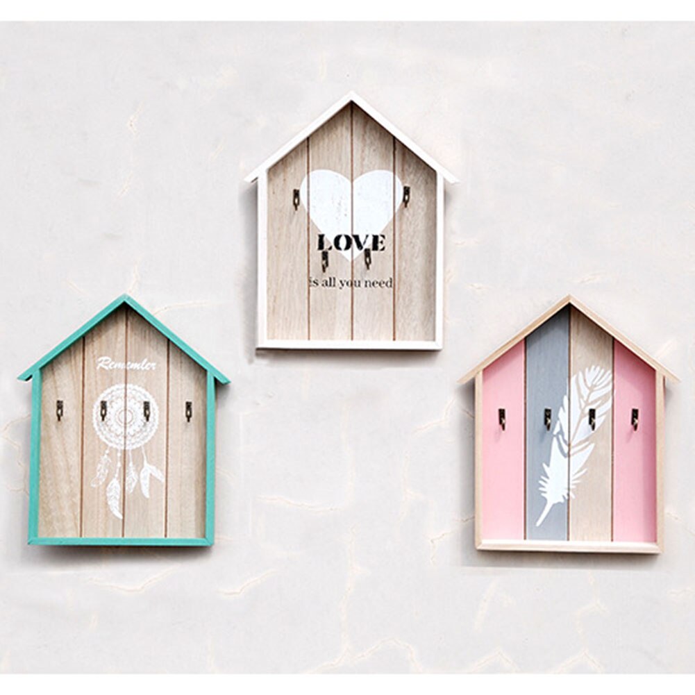 Entrance Door Key Box Mail Hanger Wall Holder Wood Key Rack Organizer Mount Hooks Home with 4 Key Hooks Wooden Crafts