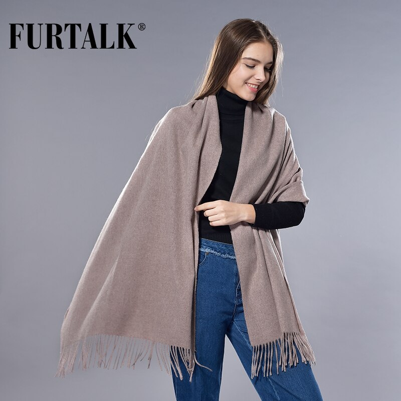 FURTALK 100% bufanda de lana de cordero para mujer Cachemira bufanda de lana Pashmina Bandana invierno otoño bufanda larga Mujer chales foulard femme