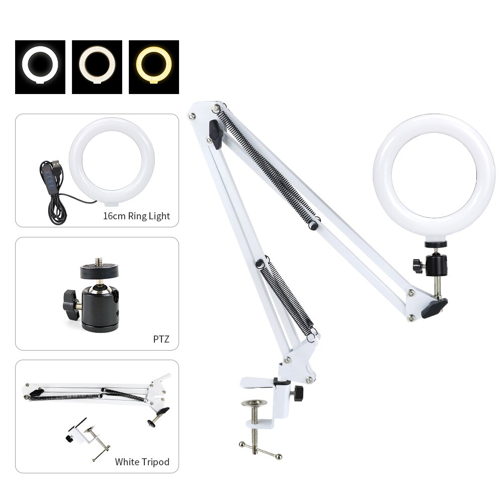 Selfie Ringlight Photography 16cm LED Rim Of RingLamp With Mobile Holder Stand Round Ring Light Tripod For Phone Smartphone Live: Movable arm