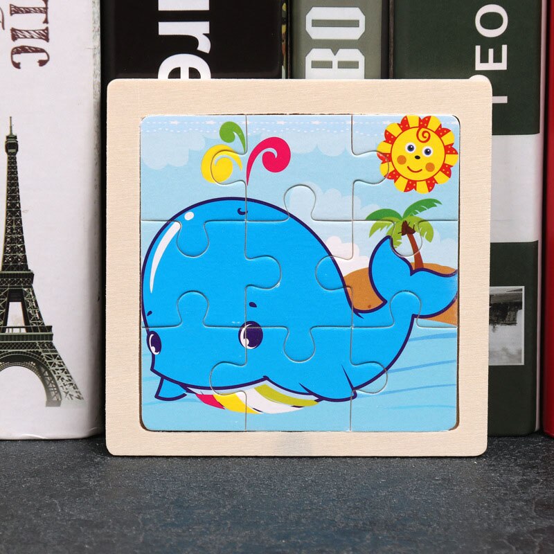 Baby Children Wooden Cartoon Animal Puzzles Attractive Early Learning Hand Puzzle Plate Educational Toys For Kids: Whale