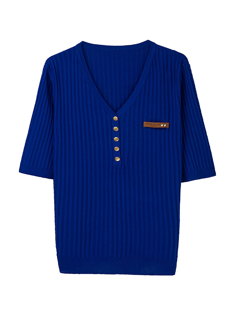 Yisu Zomer Vrouwen Trui V-hals Effen Kleur Tops Korte Mouw Losse Vrouwelijke Casual Gebreide Trui Vrouwen Kleding 2022