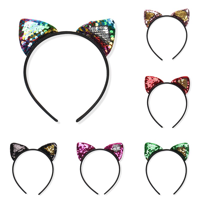 Leuke 8 Kleuren Pailletten Haarband Meisjes Kids Kat Oor Hoofddeksels Glitter Hoofdband Hair Accessoires