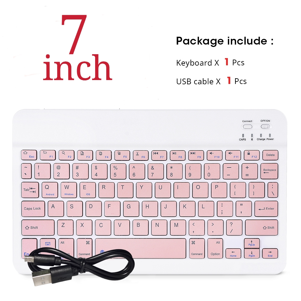 Bluetooth Keyboard Mouse French Arabic Spanish Teclado Sem Fio For Android Samsung Windows iPad Phone Tablet Wireless Keyboard: 7 inch pink