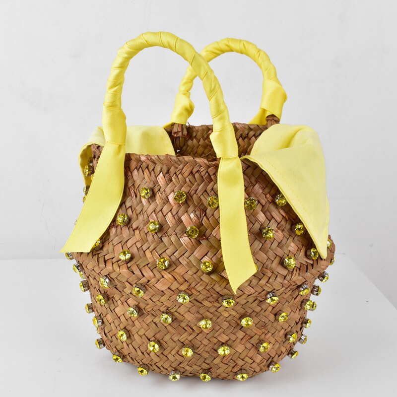 VIP acquista borsa da spiaggia per le vacanze estive con borse calde di design con borsa a secchiello intrecciata da donna con perle: Arancione