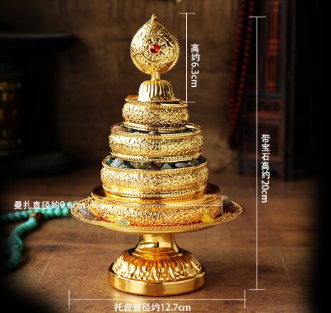 Tibetischen Buddhismus Manza Acht Günstigen Symbole Kupfer vergoldet Tablett Platte Goldene Farbe