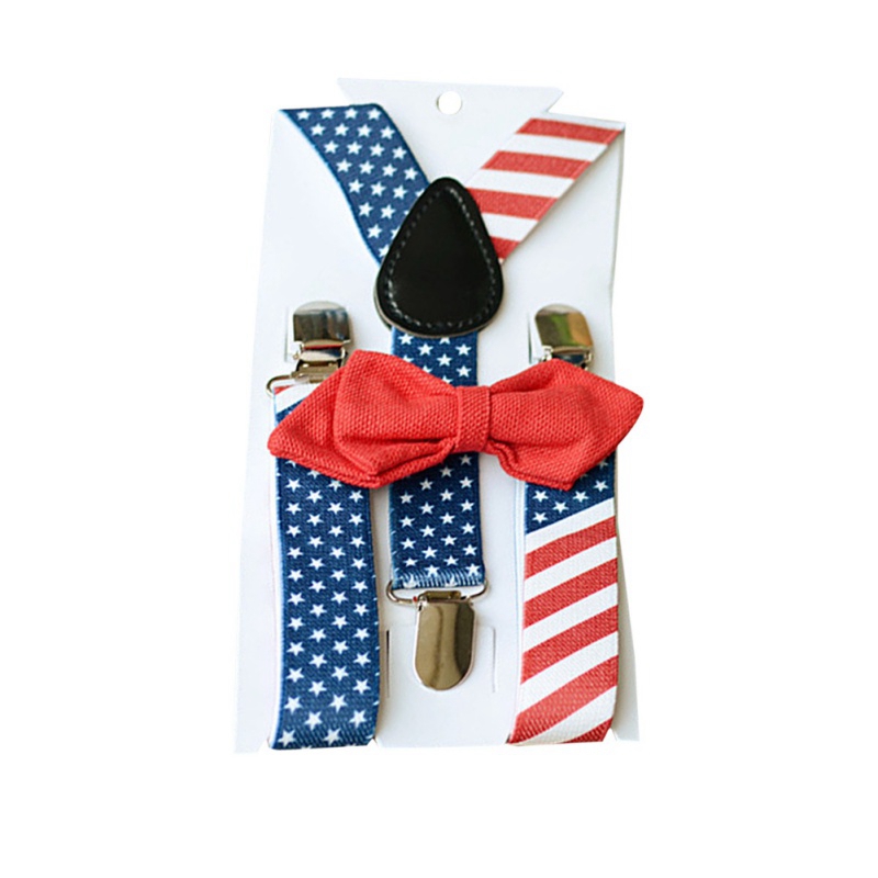 2pcs British Style Kids Suspenders Children's Adjustable Braces Elastic Band And Students Rainbow Striped Bow Tie Kit