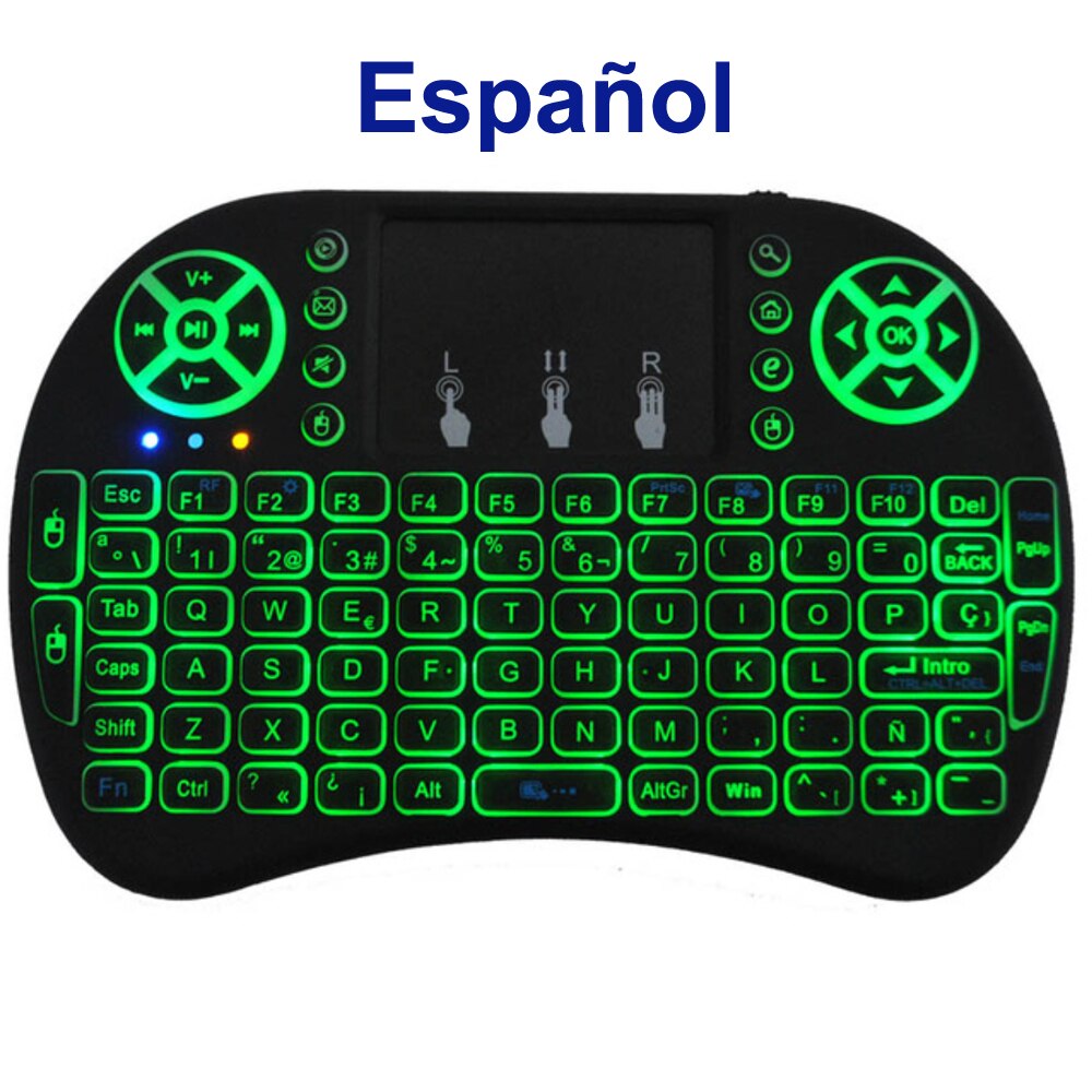 Yitukeji I8 Mini Wireless Keyboard Backlit English Russian French Spanish 2.4GHz Air Mouse Remote Touchpad for Android TV Box PC: Spanish / AAA batteries