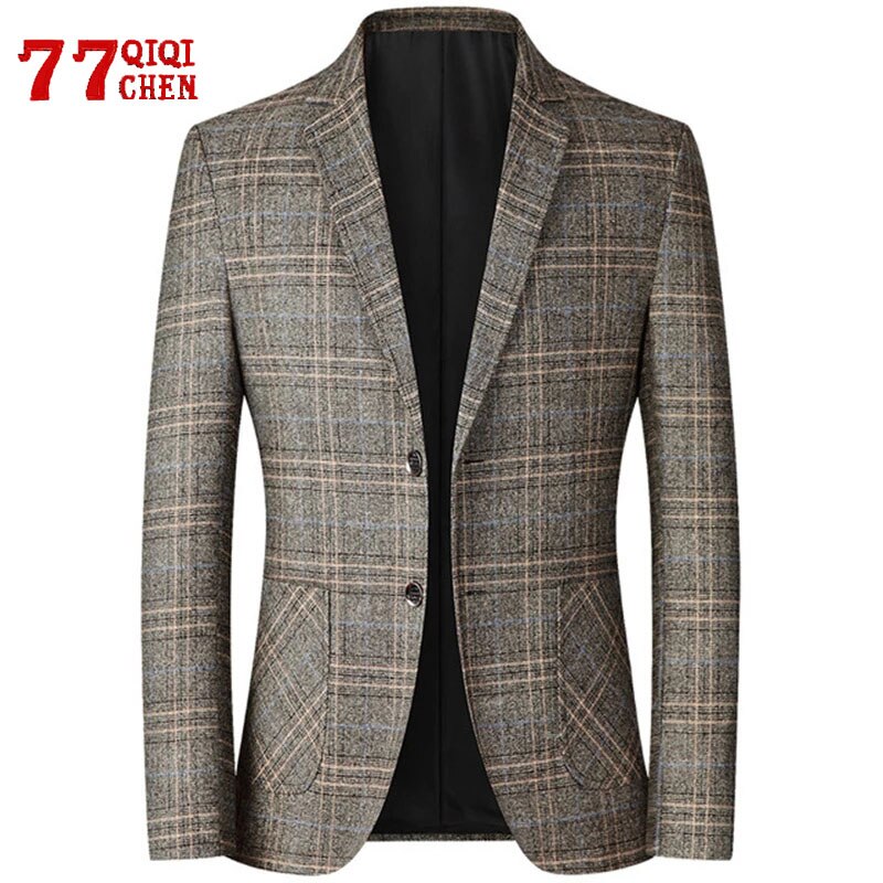 Casual Blazers Jacket Men Plaid Slim Casual Business Wedding Costume Homme Spring Autumn Suits Male Jackets Tops Jaqueta