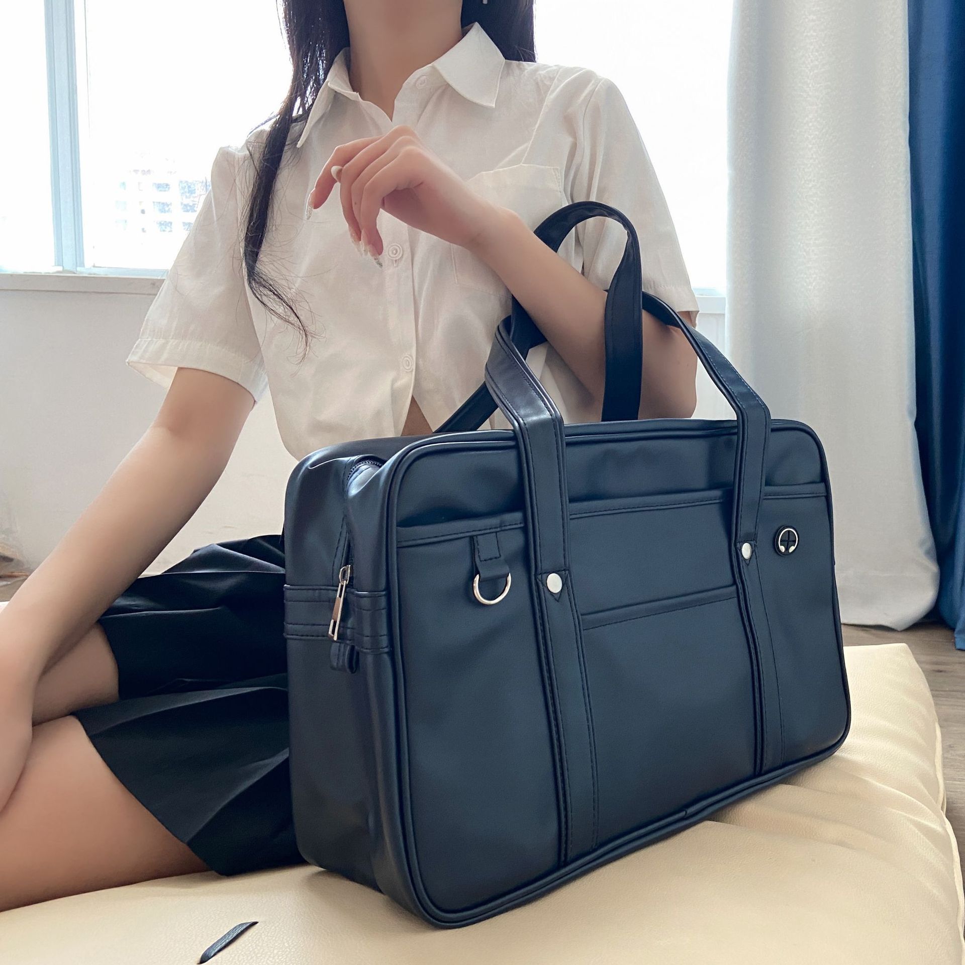 Bolso de uniforme JK de estudiante bidimensional japonés, mochila escolar de PU para chica, bolso de mensajero impermeable resistente al desgaste de un solo hombro