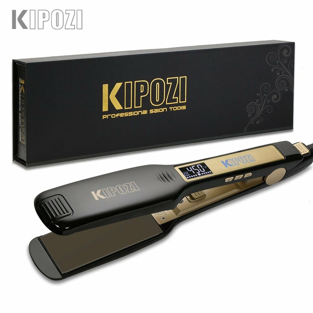 KIPOZI Steam Hair Straightener Iron Fast Straightening 1.75 Inch Wide Plates Flat Iron Curling Iron Styling Tool: Black / us